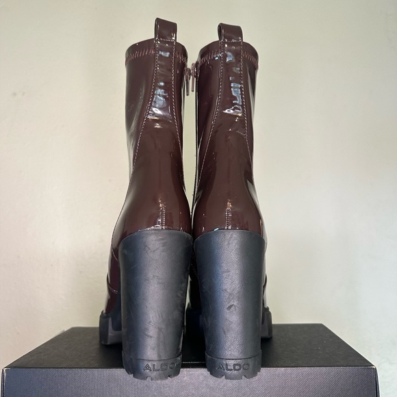 Aldo Brown Platform Heel Ankle Boots Shiny Leather - Picture 7 of 10